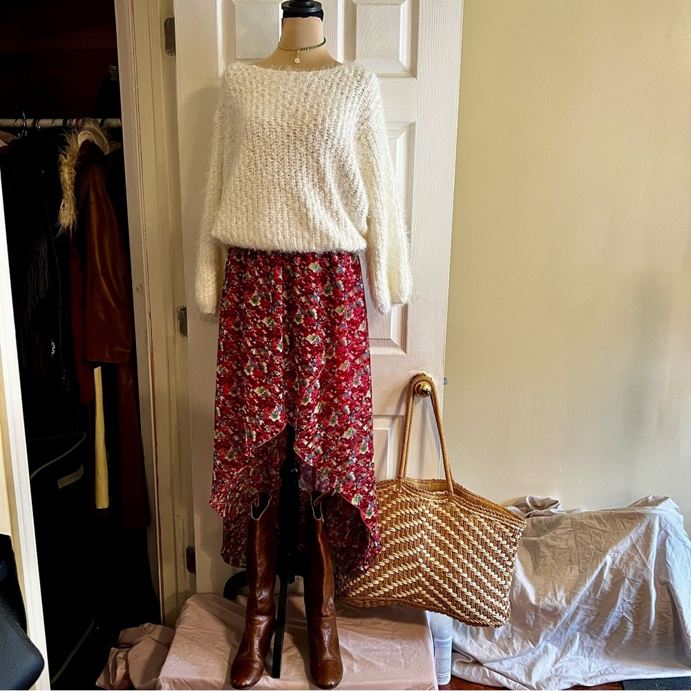 Vintage Y2K Allen B Floral Ruffle Asymmetrical‎   Boho Cottage-core Wrap Skirt M